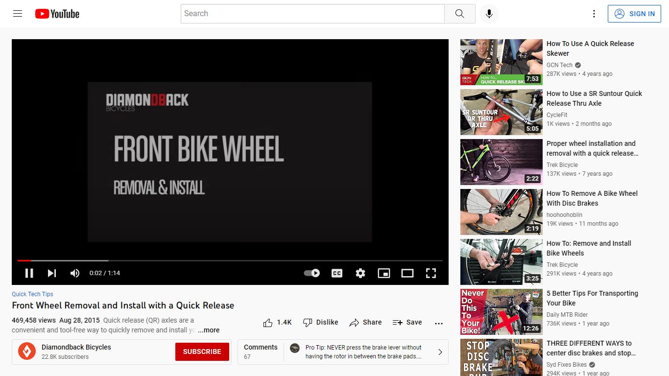 Front Wheel Removal and Install with a Quick Release - YouTube